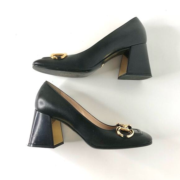 Gucci Baby Horsebit Black Leather Platform Heeled Pumps 37 - Picture 6 of 10